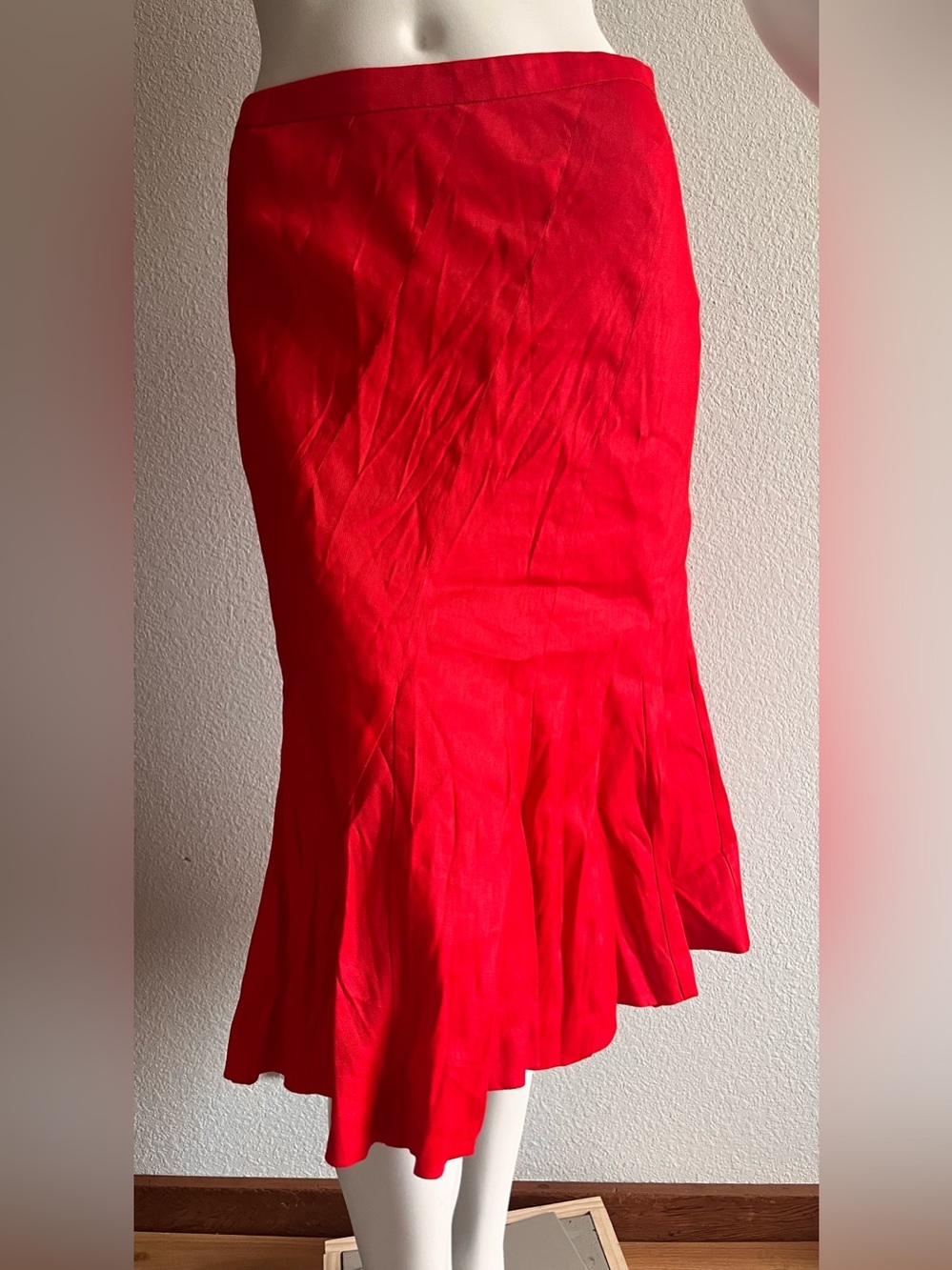 J.Crew Red Linen Blend Godet Flounce Midi Skirt Size 4 Holiday Party